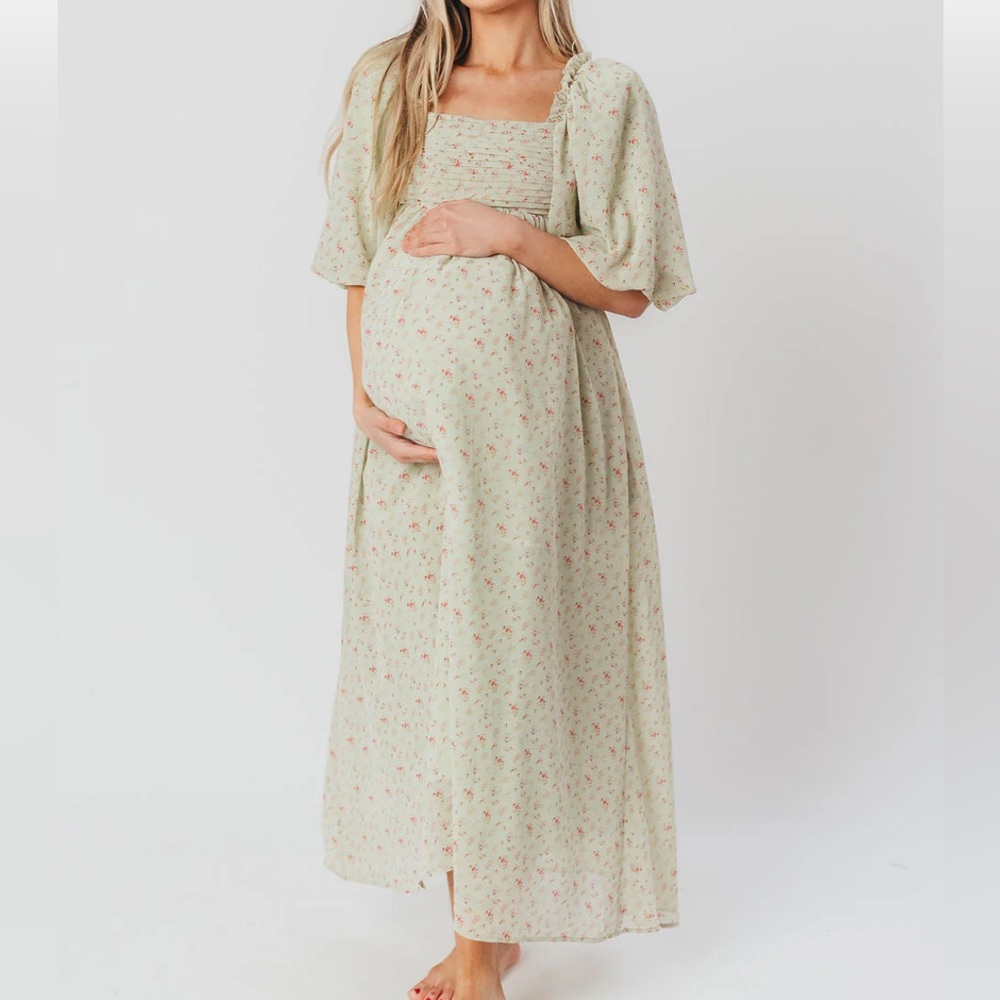 Worth Collective Melody Maxi Dress Mint Floral Size 1XL MATERNITY NWT